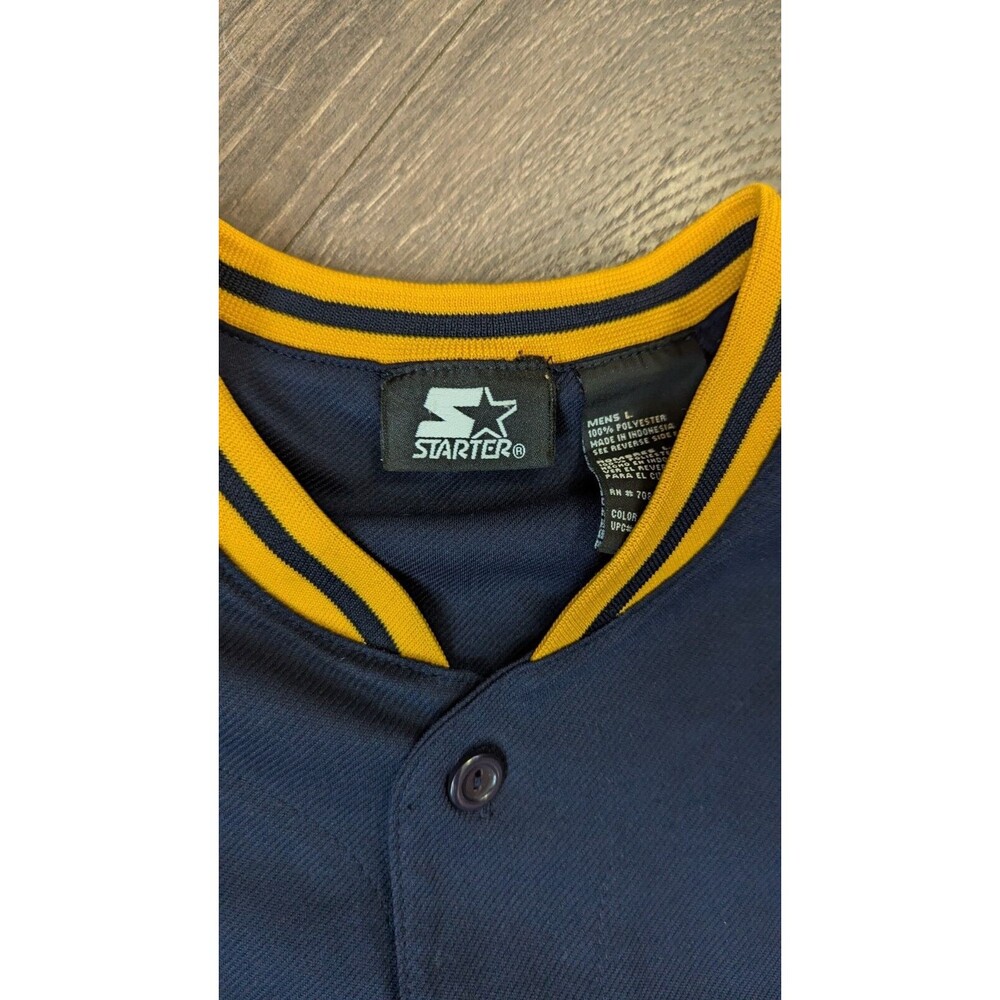 Starter Shirt Men's L Navy Yellow Jersey Style Button Up Embroidered Patch (508) - Picture 4 of 5